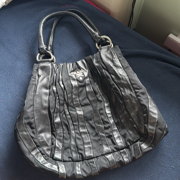 PRADA Tote Bag Shoulder Bag Black Leather Nylon - Picture 5 of 5